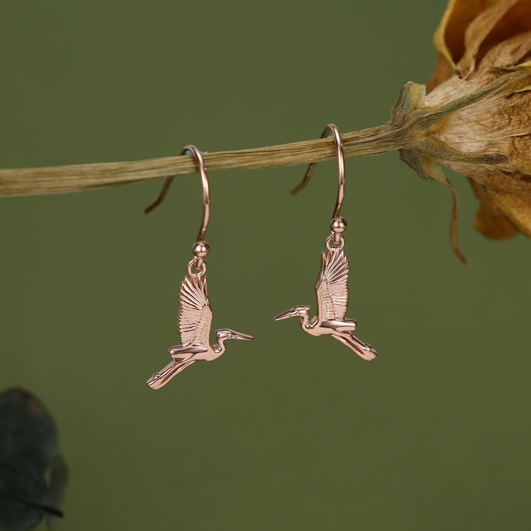 Sterling Silver Japanese Crane Drop Earrings