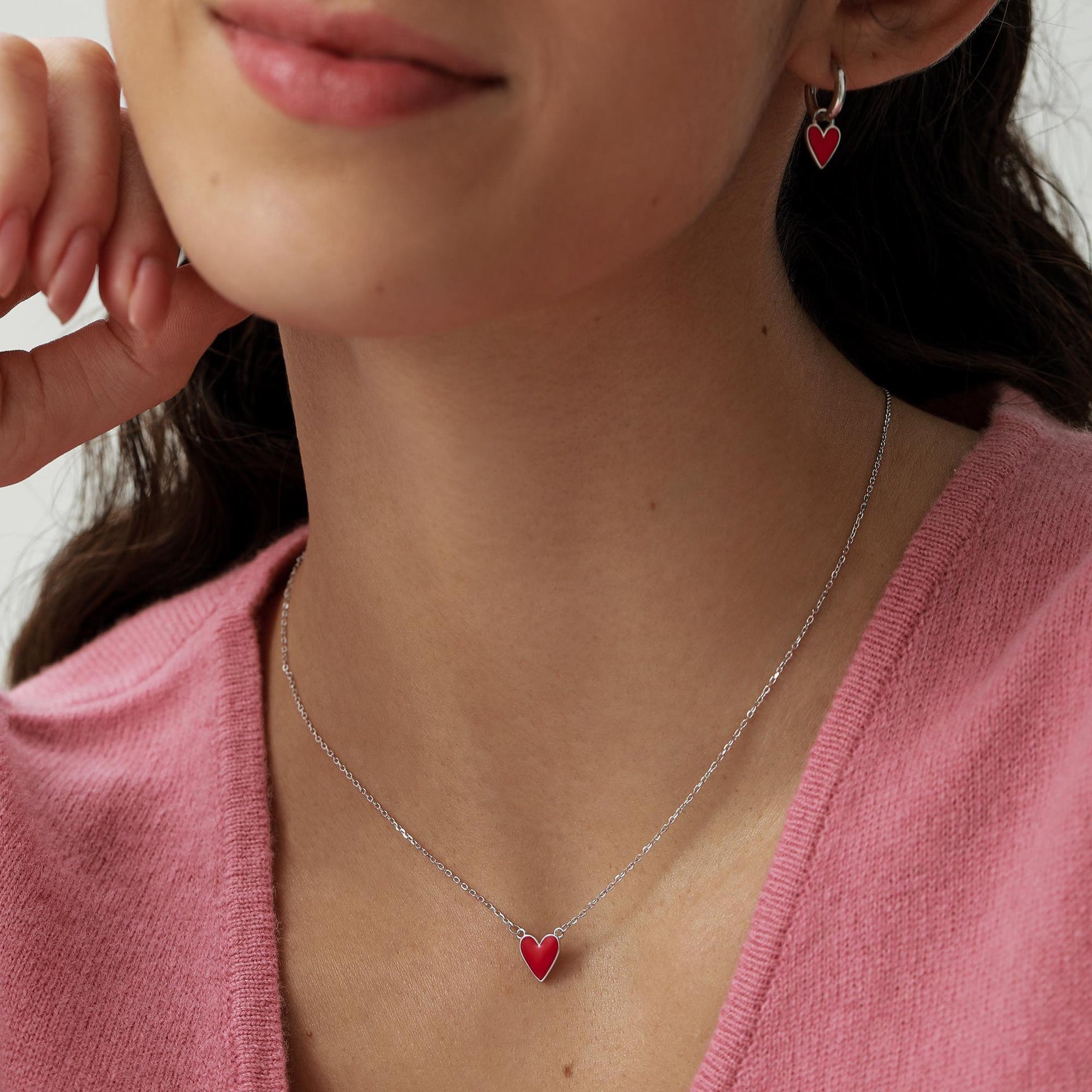 Dangling Enamel Heart Earrings in Sterling Silver, Detachable Heart Charm Dangle Hoop Earrings, Interchangeable