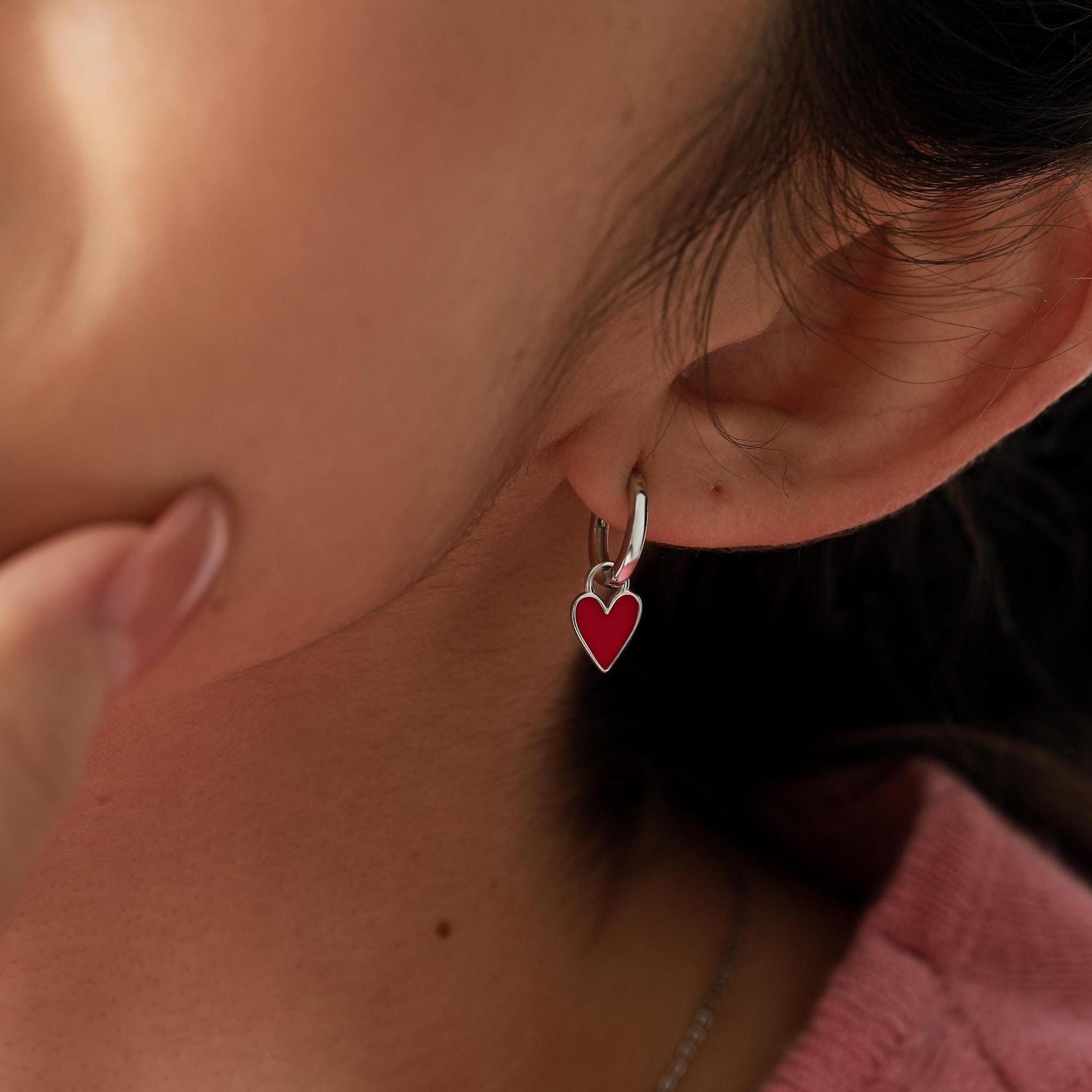 Enamel Heart Charms for Huggie Hoops in Sterling Silver, Detachable Heart Charms for Hoop Earrings, Heart Charms