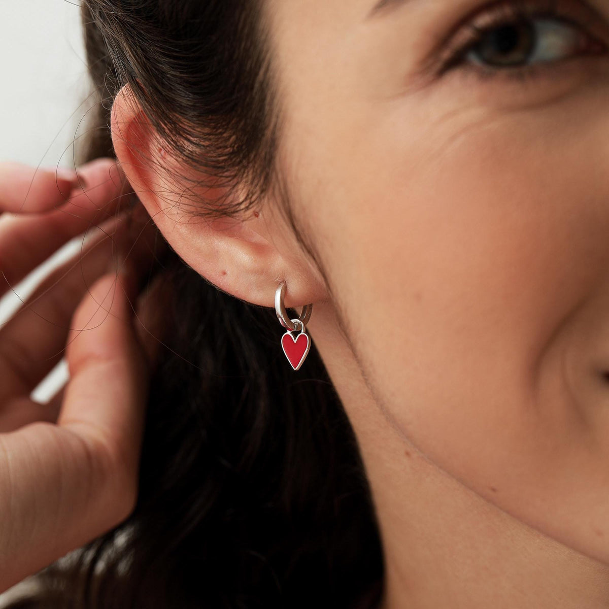 Enamel Heart Charms for Huggie Hoops in Sterling Silver, Detachable Heart Charms for Hoop Earrings, Heart Charms