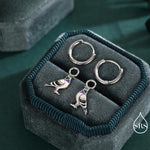 Pigeon Charm Hoops and Pendant Necklace in Sterling Silver, Rhodium Coated Cute Pigeon Necklace and Earrings, Nature Inspired