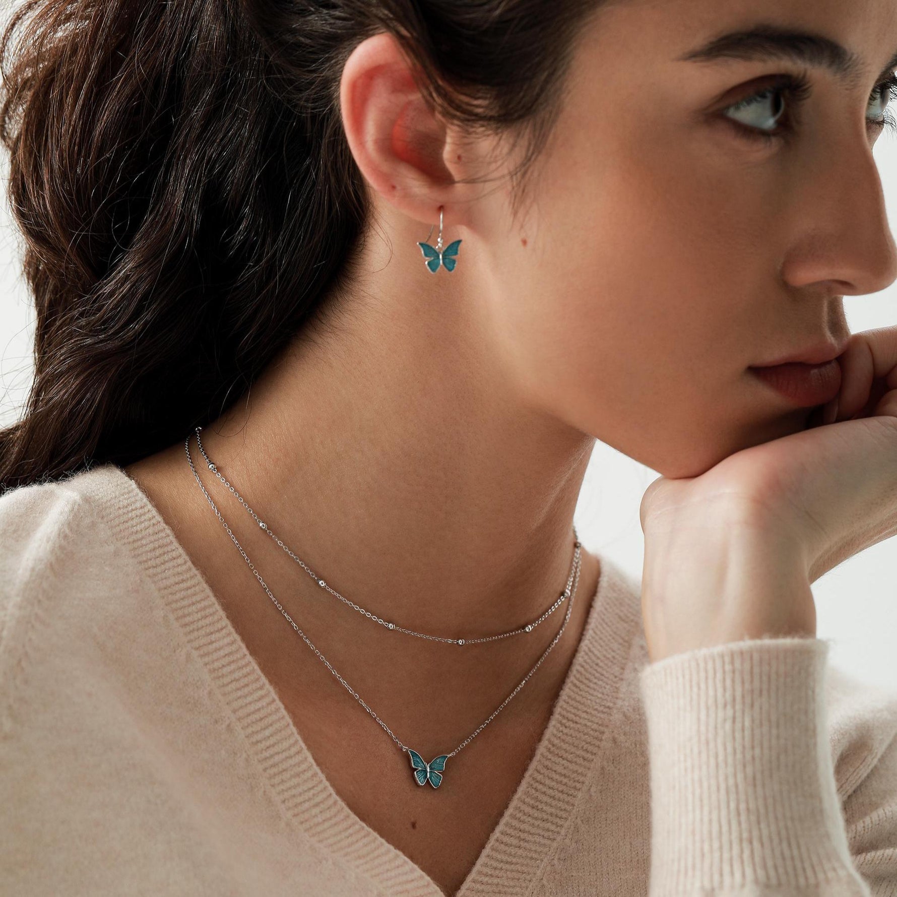 Blue Enamel Butterfly Charm Necklace