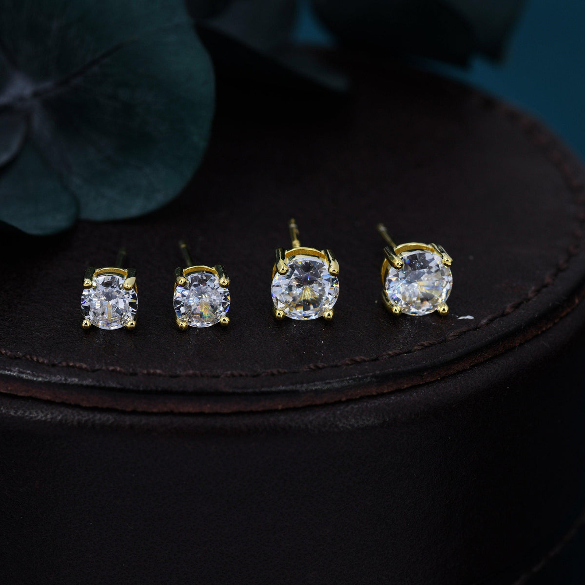 CZ Stud Earrings in Sterling Silver, Available in 3mm, 4mm, 5mm 6mm, Brilliant Cut CZ Earrings, Four Prong Set