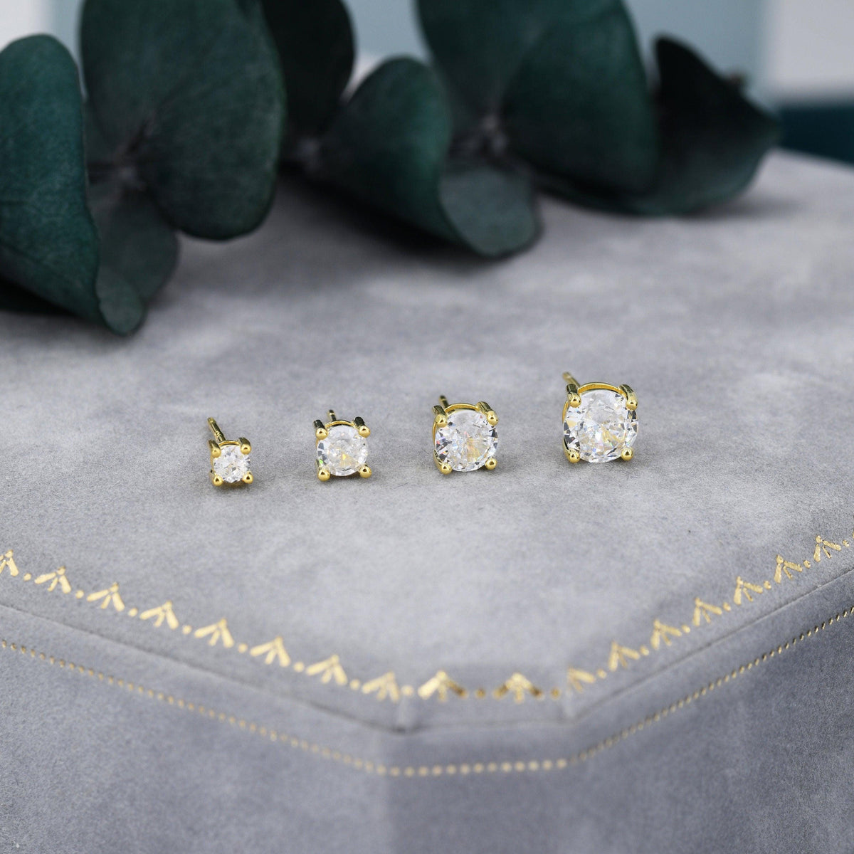 CZ Stud Earrings in Sterling Silver, Available in 3mm, 4mm, 5mm 6mm, Brilliant Cut CZ Earrings, Four Prong Set