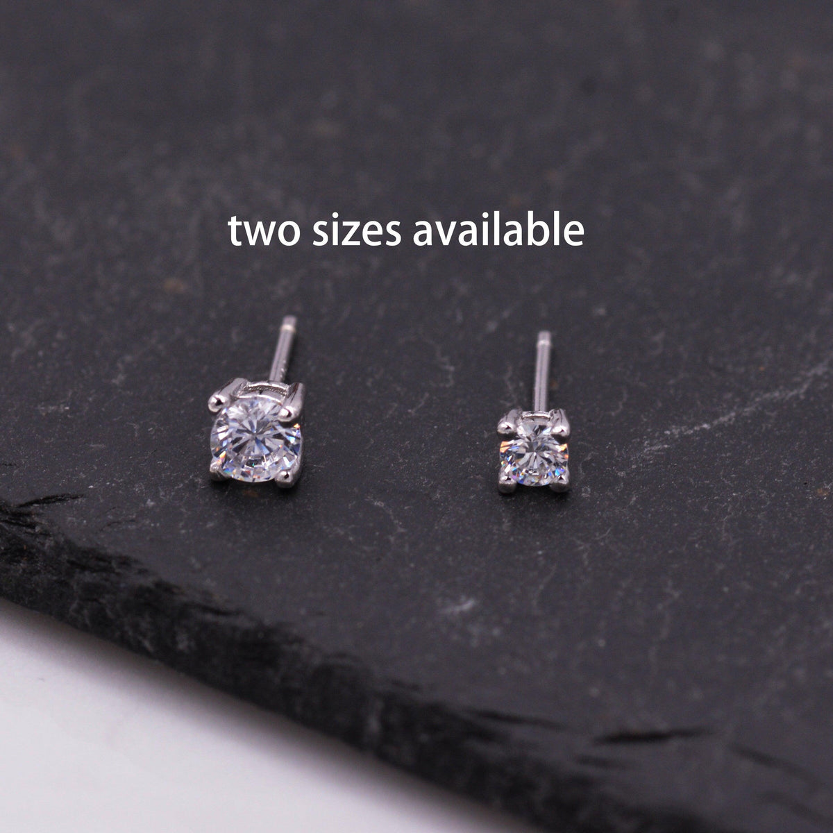 Sterling Silver Tiny Little Stud Earrings, Barely Visible, Extra Small CZ Stud, Stacking Earrings, Cubic Zirconia Crystal