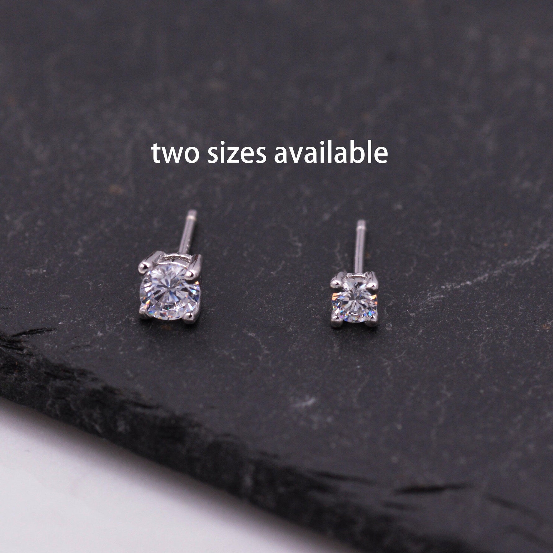 Sterling Silver Tiny Little Stud Earrings, Barely Visible, Extra Small CZ Stud, Stacking Earrings, Cubic Zirconia Crystal