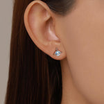 Blue CZ Saturn Planet Stud Earrings in Sterling Silver