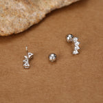 Sterling Silver Mini CZ Bar Screw Back Earrings with Ball Ends