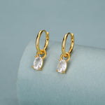 Oval CZ Huggie Hoop in Sterling Silver, Silver or Gold, Minimalist Simple Hoop Earrings, Detachable and Interchangeable