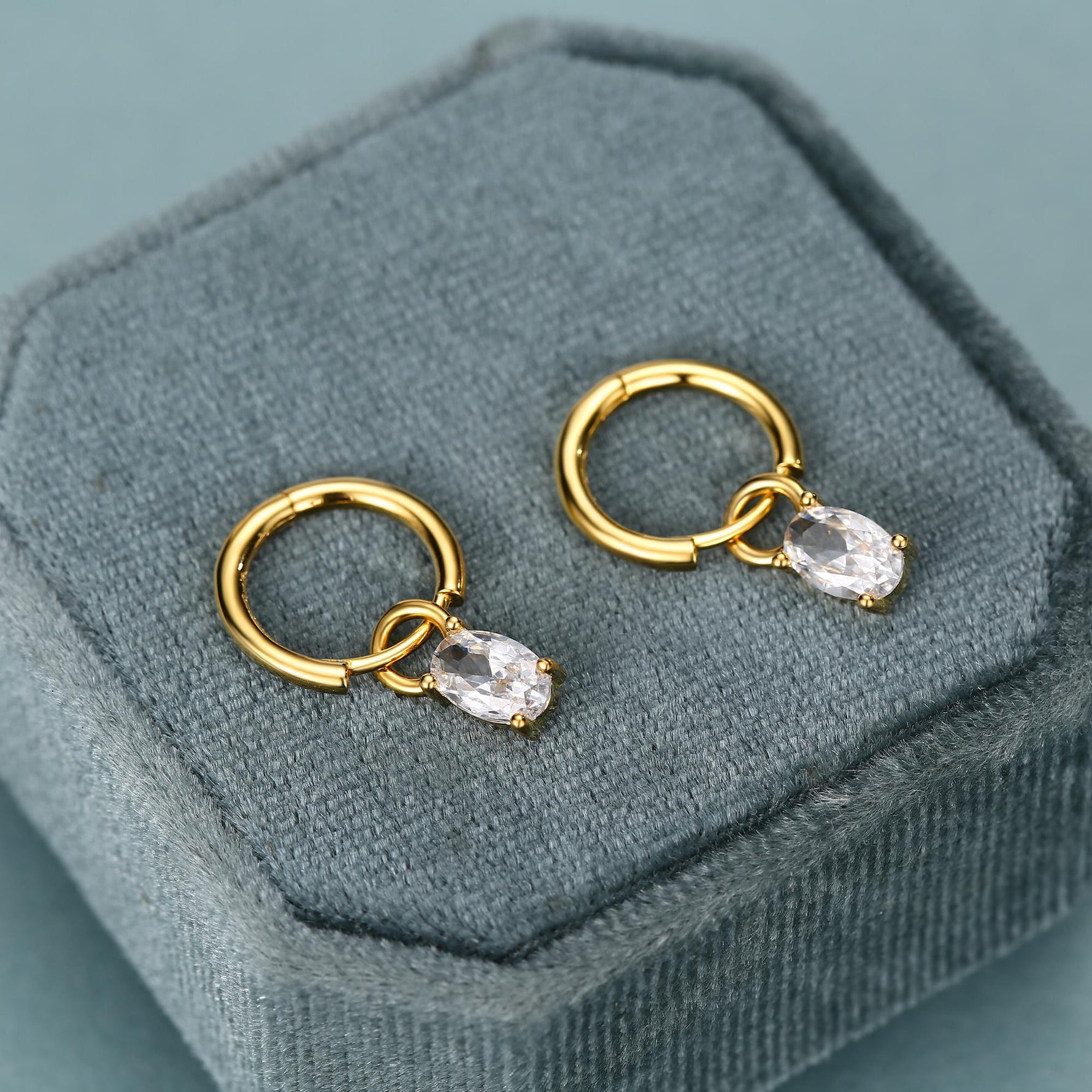 Oval CZ Huggie Hoop in Sterling Silver, Silver or Gold, Minimalist Simple Hoop Earrings, Detachable and Interchangeable