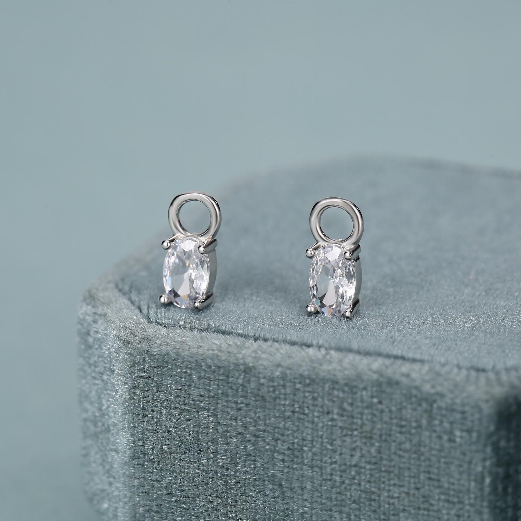 Pair of Oval CZ Charms for Huggie Hoop Earrings in Sterling Silver