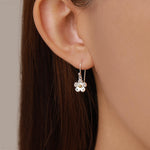 Tiny Forget Me Not Flower Drop Hook Earrings in Sterling Silver, Partial Gold, Flower hoop Earrings, Daisy Floral Earrings