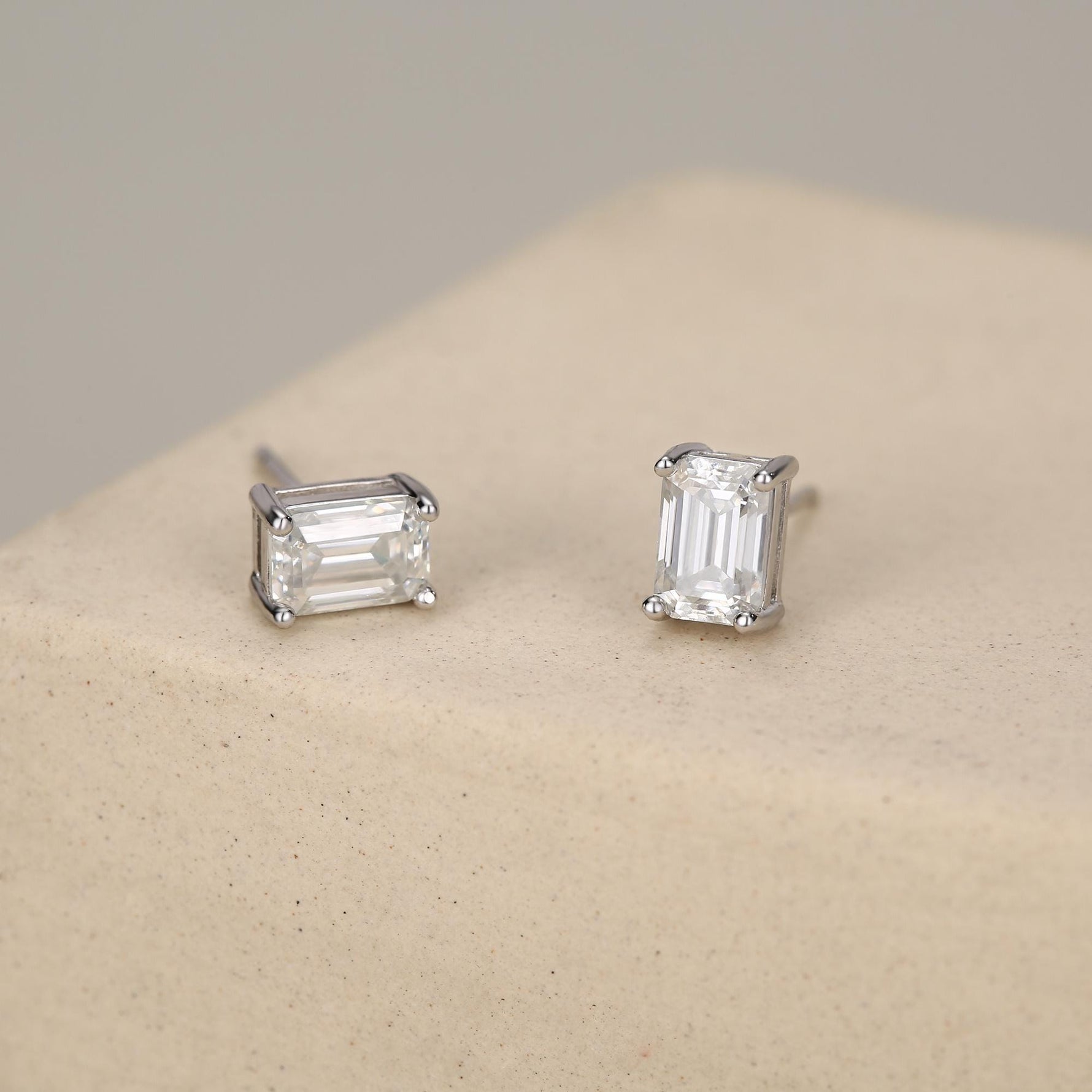 0.8Ct Emerald Cut Moissanite Diamond Stud Earrings in Sterling Silver