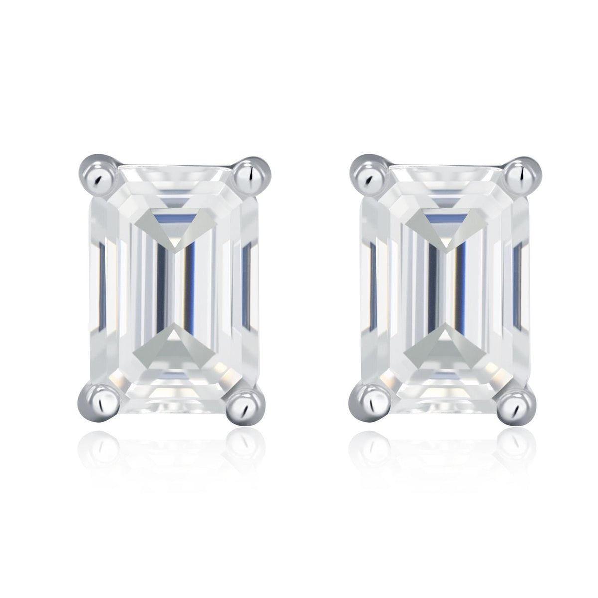0.8Ct Emerald Cut Moissanite Diamond Stud Earrings in Sterling Silver