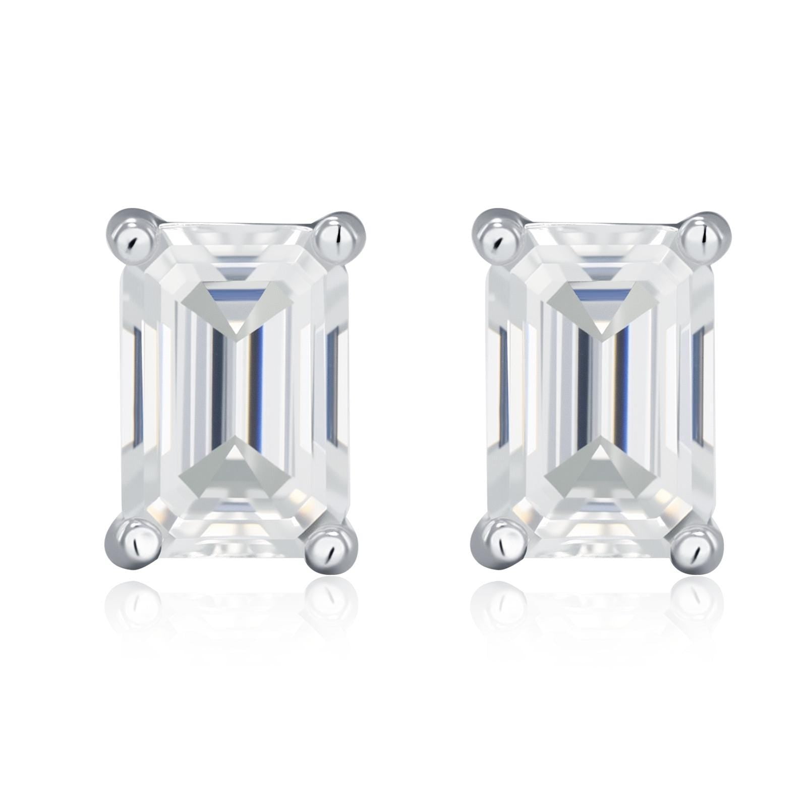 0.8Ct Emerald Cut Moissanite Diamond Stud Earrings in Sterling Silver
