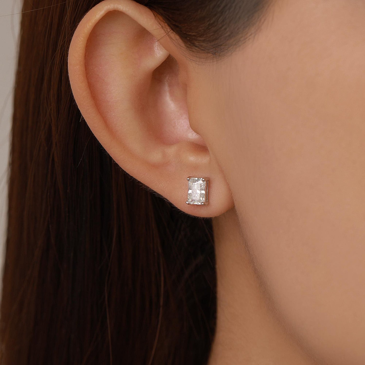 0.8Ct Radiant Cut Moissanite Diamond Stud Earrings in Sterling Silver