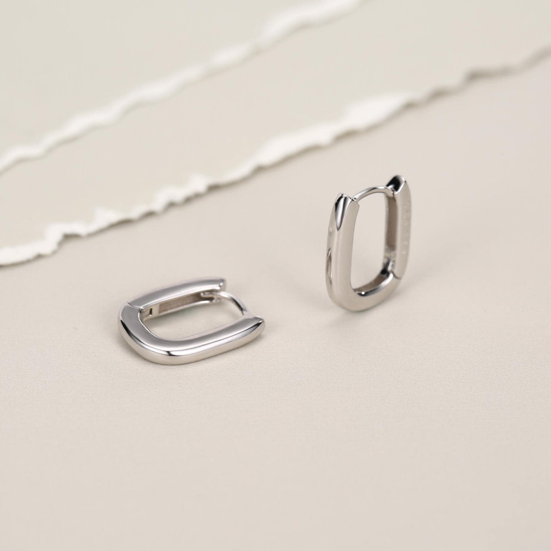 Pair of Small Rectangular Hoop Earrings in Sterling Silver, Oval Hoop Earrings, Chunky Hoop Earrings, Silver or Gold, Square Hoop Earrings