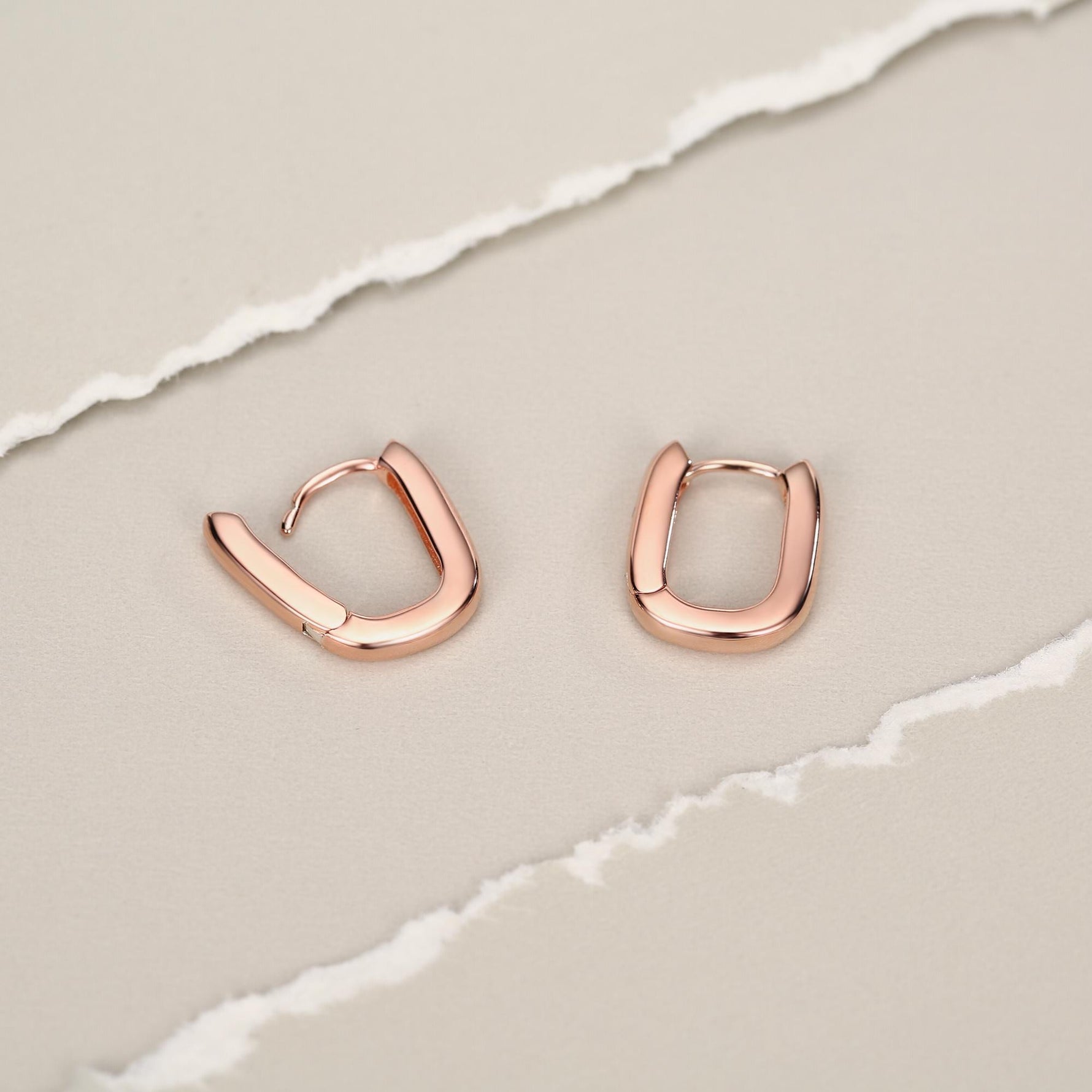Pair of Small Rectangular Hoop Earrings in Sterling Silver, Oval Hoop Earrings, Chunky Hoop Earrings, Silver or Gold, Square Hoop Earrings