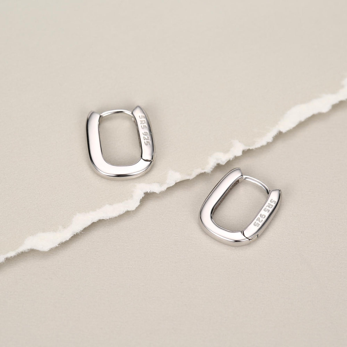 Pair of Small Rectangular Hoop Earrings in Sterling Silver, Oval Hoop Earrings, Chunky Hoop Earrings, Silver or Gold, Square Hoop Earrings