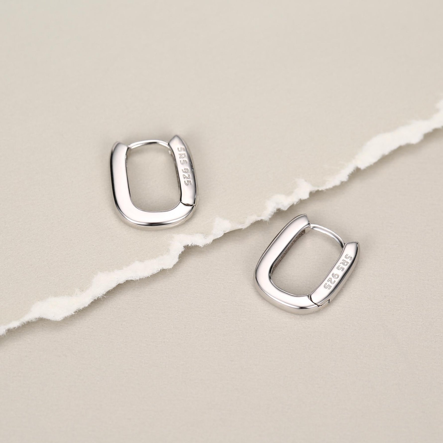 Pair of Small Rectangular Hoop Earrings in Sterling Silver, Oval Hoop Earrings, Chunky Hoop Earrings, Silver or Gold, Square Hoop Earrings