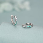 Emerald Green Ombre CZ Huggie Hoops in Sterling Silver, Silver or Gold, Minimalist Hoop Earrings, 8mm Hoops, cartilage hoops, Gradient