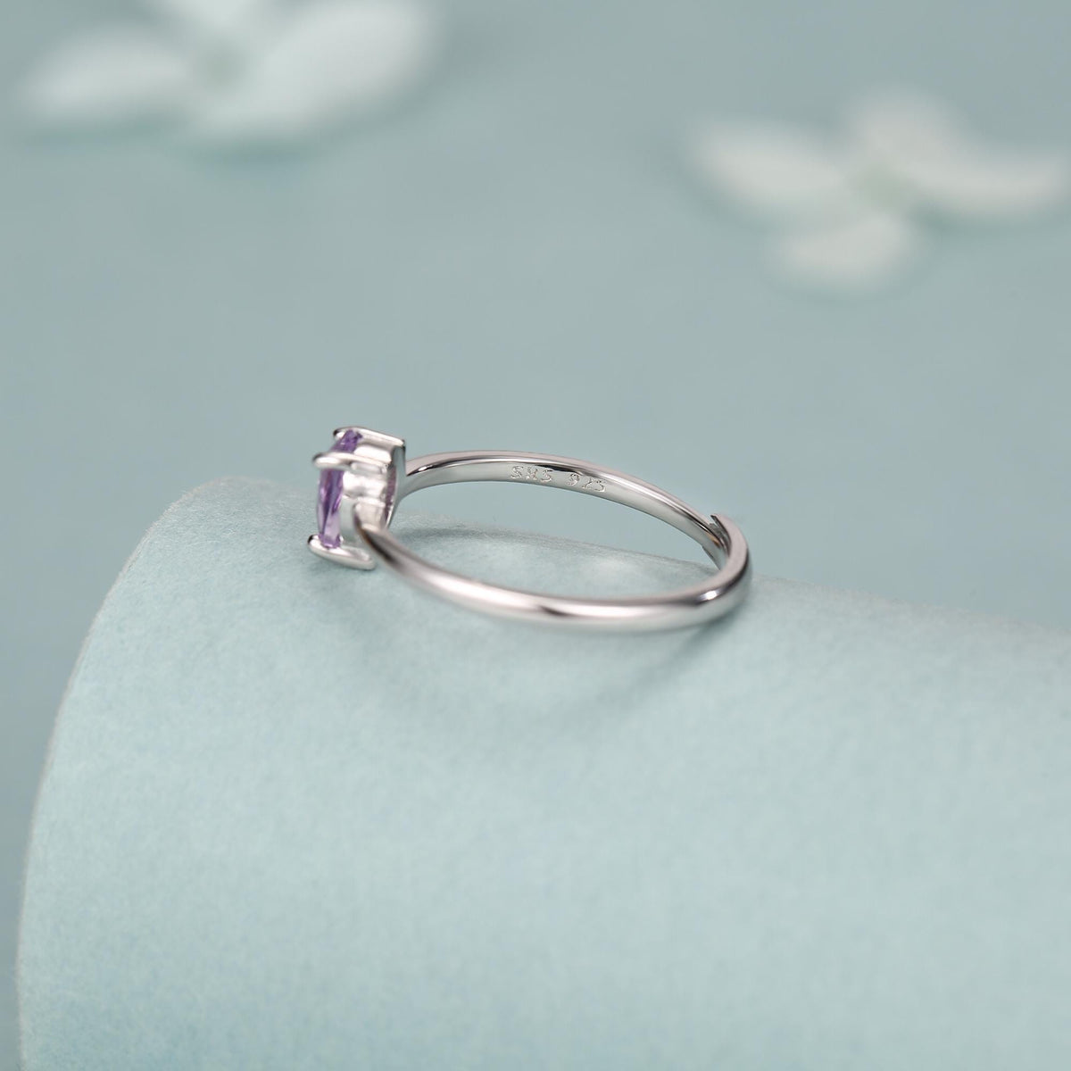 Amethyst Prong Set Pear Cut Droplet Gemstone Ring