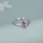 Amethyst Prong Set Pear Cut Droplet Gemstone Ring
