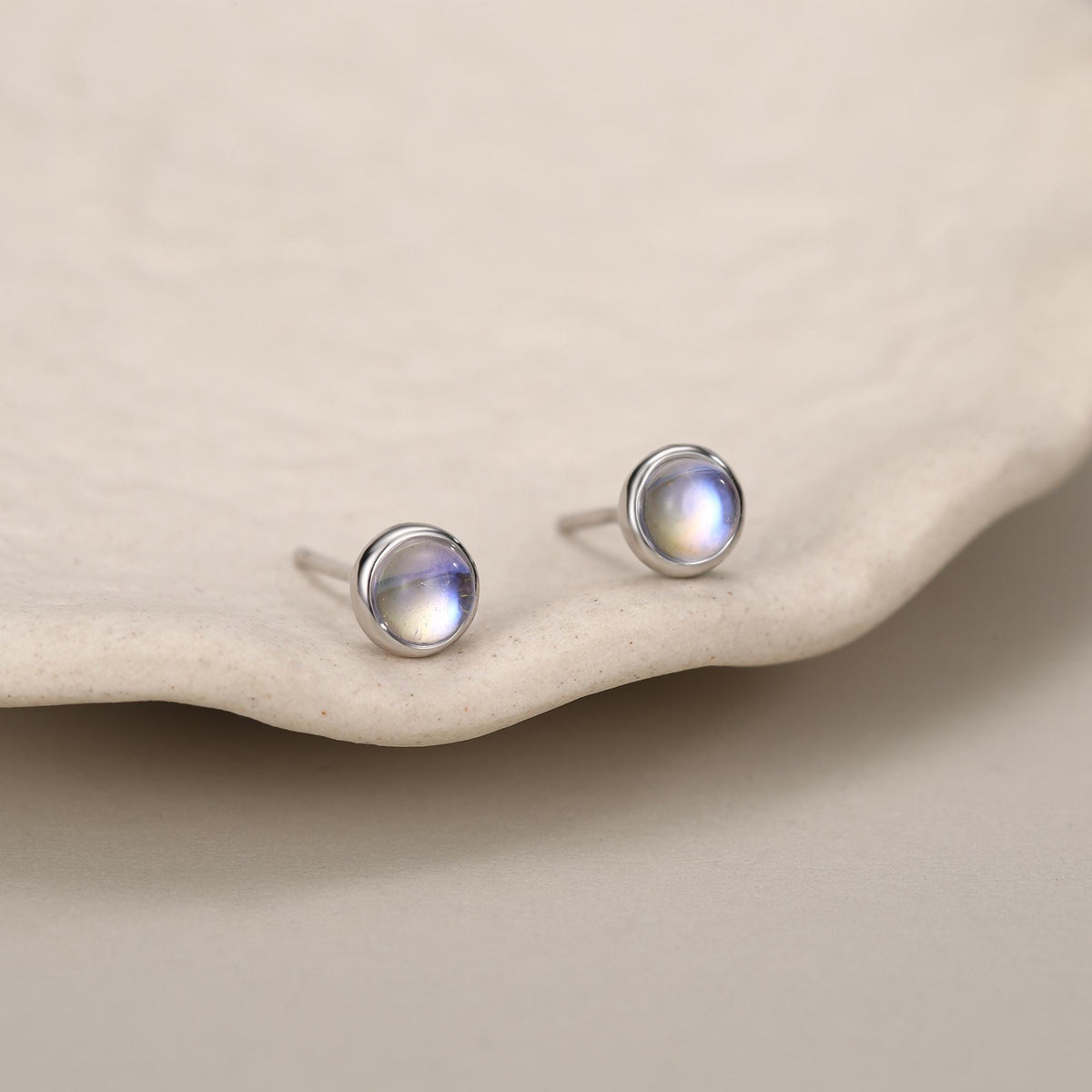 Sterling Silver Moonstone Stud Earrings, Gold or Silver, 4mm Simulated Moonstone Crystal Earrings, Minimalist