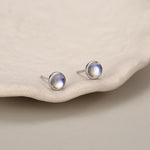 Sterling Silver Moonstone Stud Earrings, Gold or Silver, 4mm Simulated Moonstone Crystal Earrings, Minimalist