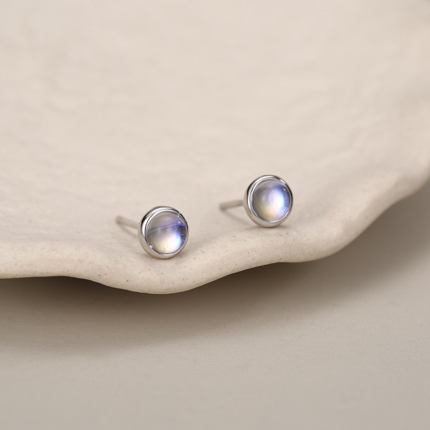 Sterling Silver Moonstone Stud Earrings, Gold or Silver, 4mm Simulated Moonstone Crystal Earrings, Minimalist