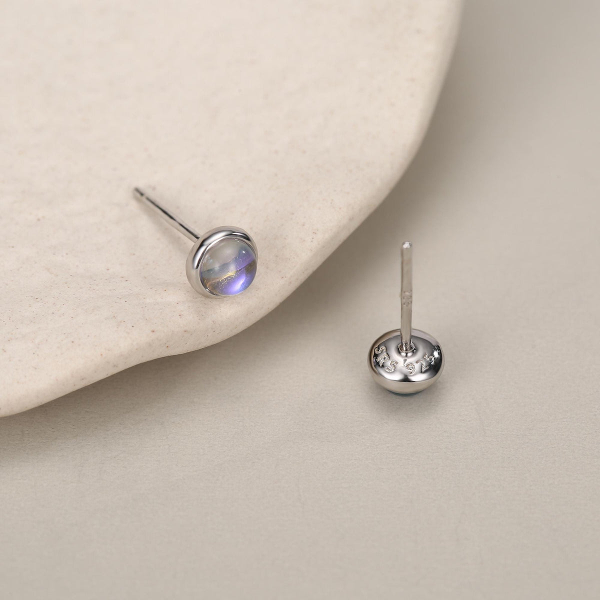 Sterling Silver Moonstone Stud Earrings, Gold or Silver, 4mm Simulated Moonstone Crystal Earrings, Minimalist