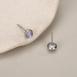 Sterling Silver Moonstone Stud Earrings, Gold or Silver, 4mm Simulated Moonstone Crystal Earrings, Minimalist