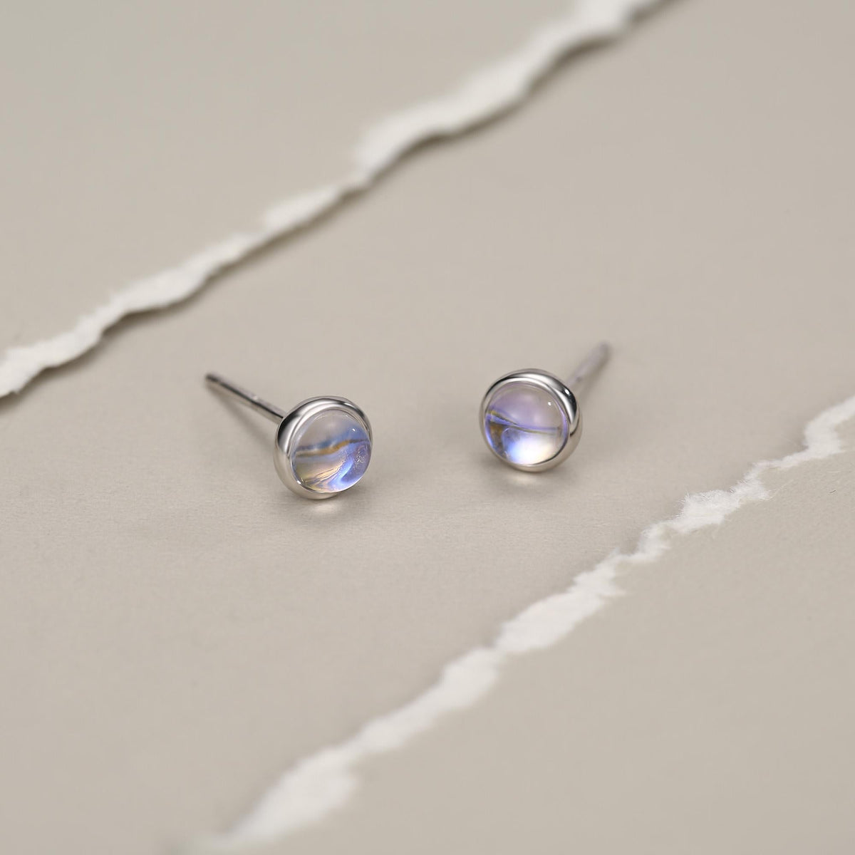 Sterling Silver Moonstone Stud Earrings, Gold or Silver, 4mm Simulated Moonstone Crystal Earrings, Minimalist