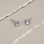 Sterling Silver Moonstone Stud Earrings, Gold or Silver, 4mm Simulated Moonstone Crystal Earrings, Minimalist