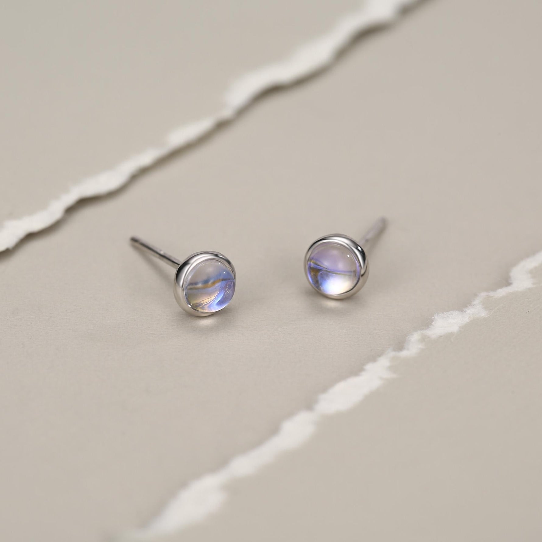 Sterling Silver Moonstone Stud Earrings, Gold or Silver, 4mm Simulated Moonstone Crystal Earrings, Minimalist