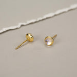 Sterling Silver Moonstone Stud Earrings, Gold or Silver, 4mm Simulated Moonstone Crystal Earrings, Minimalist