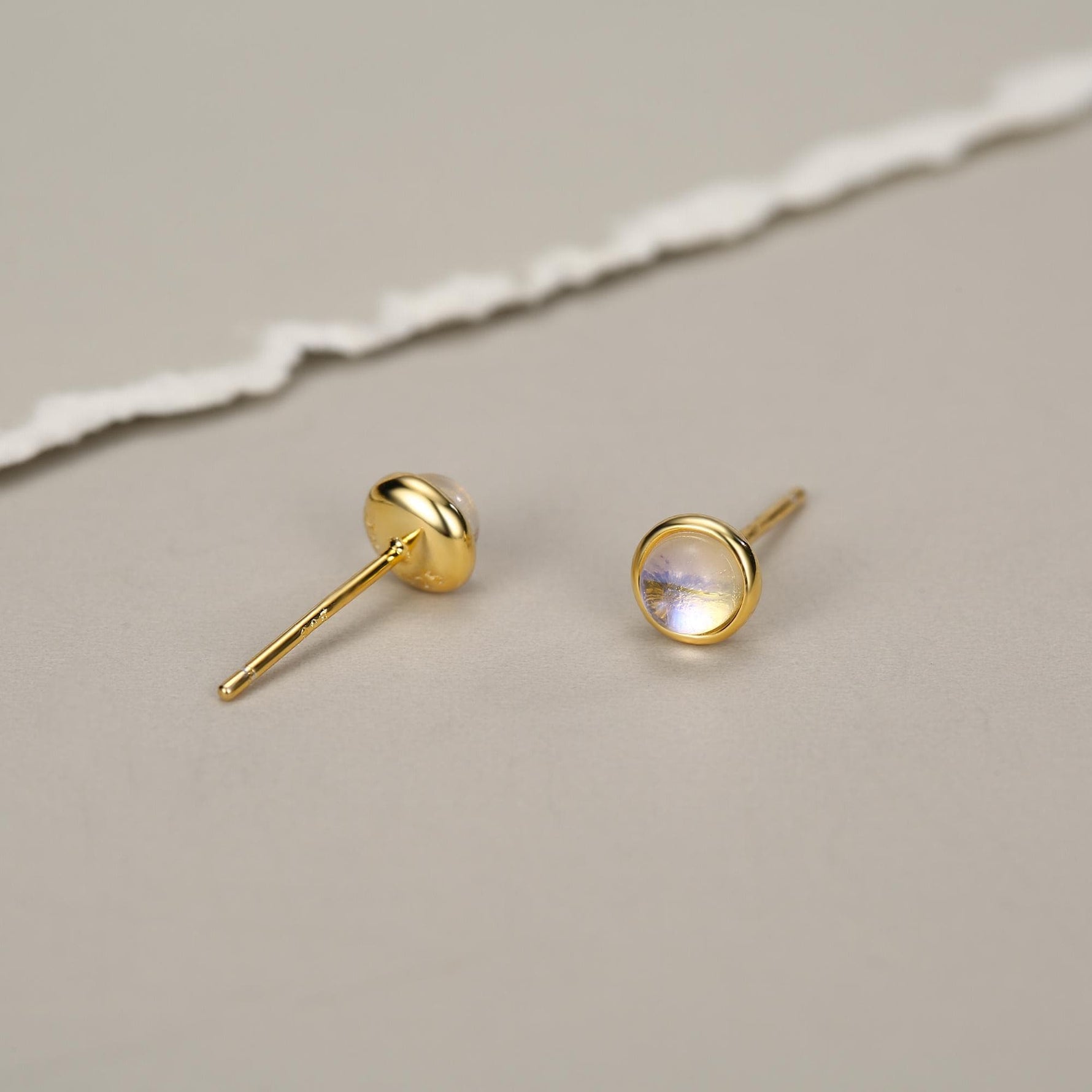 Sterling Silver Moonstone Stud Earrings, Gold or Silver, 4mm Simulated Moonstone Crystal Earrings, Minimalist