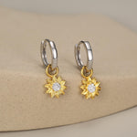 Sterling Silver Sunflower Huggie Hoops, Dainty Dangle Sunflower Earrings, Flower Hoops, Detachable and Interchangeable Hoops