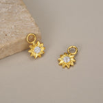 Sterling Silver Sunflower Huggie Hoops, Dainty Dangle Sunflower Earrings, Flower Hoops, Detachable and Interchangeable Hoops