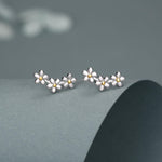 Forget-me-not Flower Stud Earrings in Sterling Silver, Three Flower Bouquet Earrings, Triple Daisy Flower Cluster Earrings