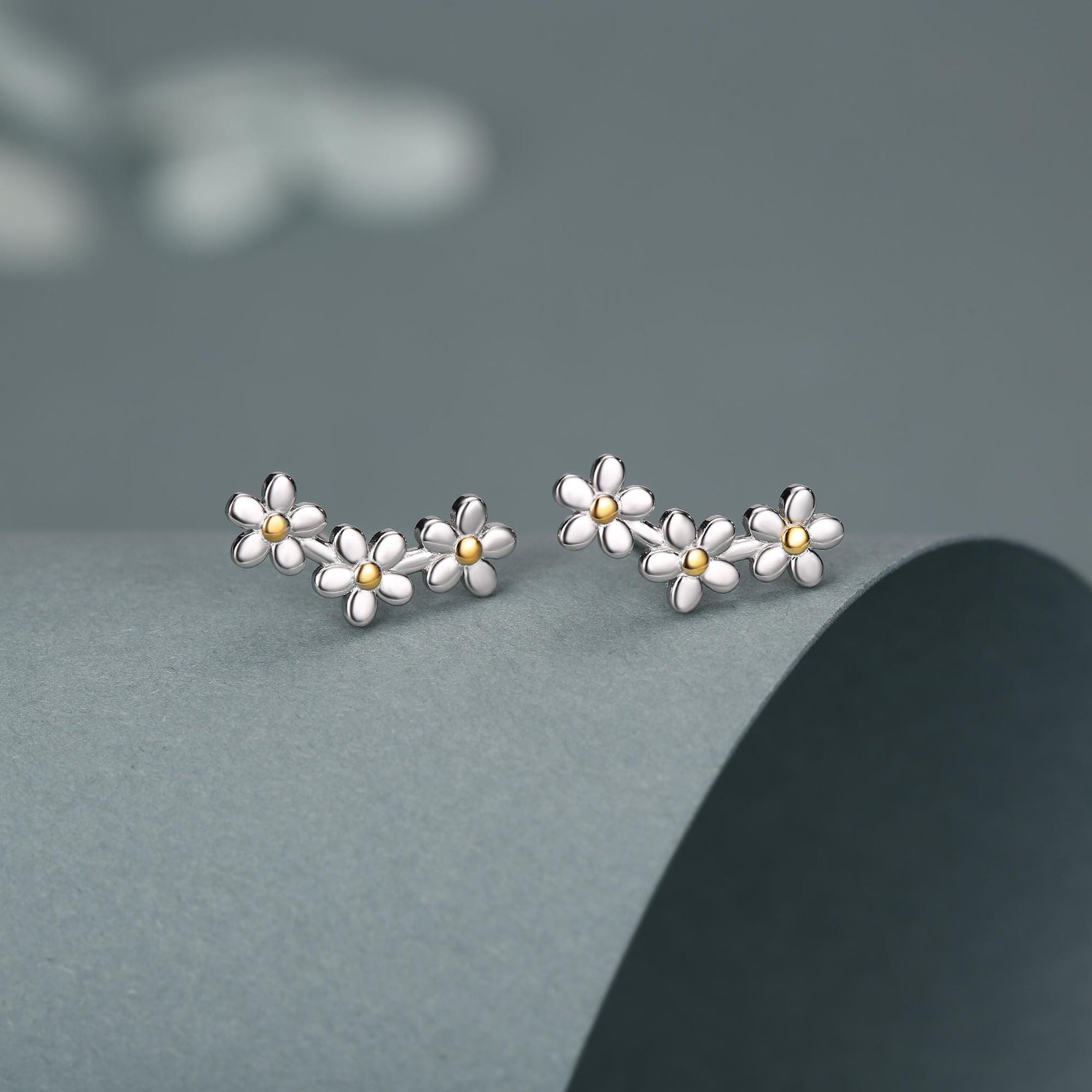 Forget-me-not Flower Stud Earrings in Sterling Silver, Three Flower Bouquet Earrings, Triple Daisy Flower Cluster Earrings