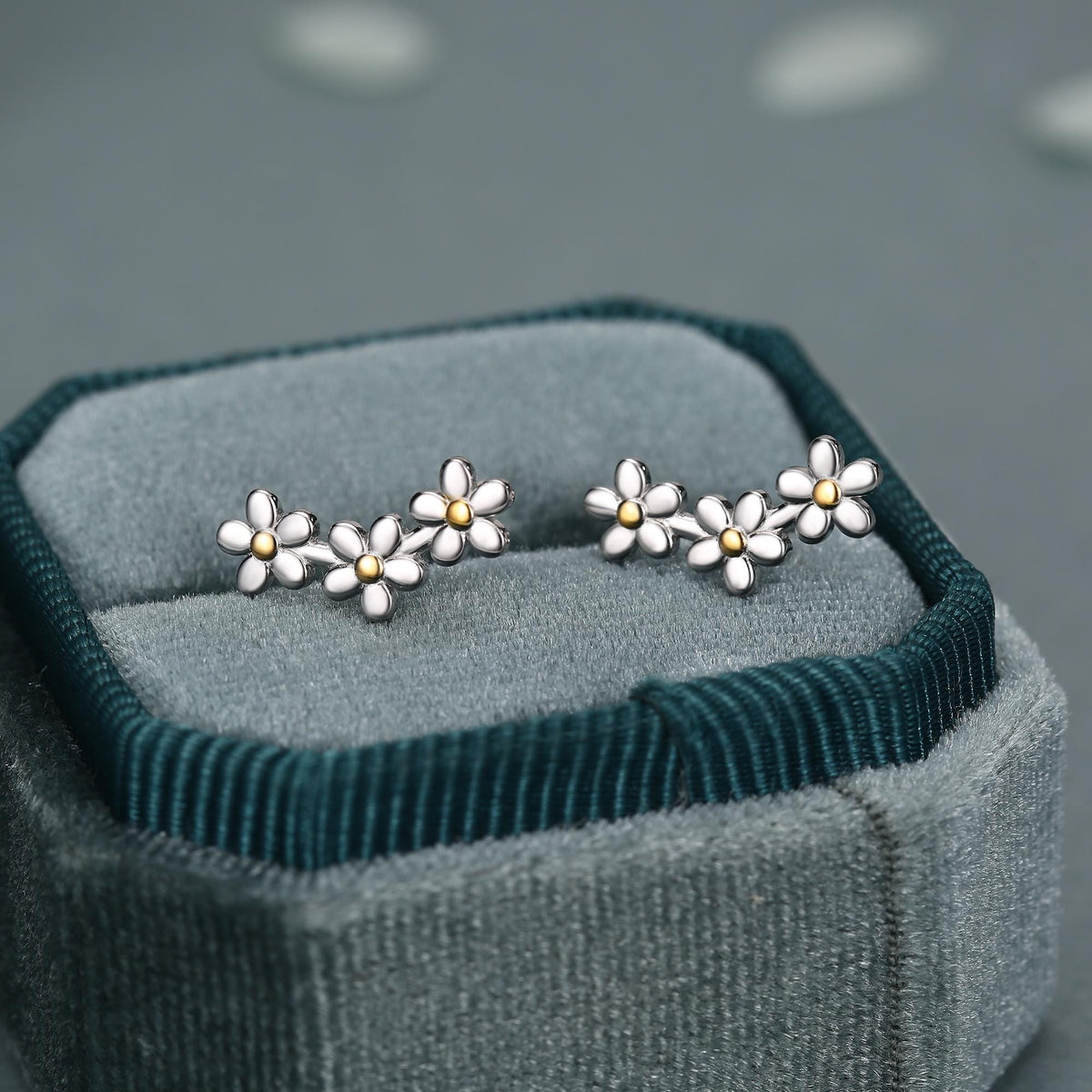 Forget-me-not Flower Stud Earrings in Sterling Silver, Three Flower Bouquet Earrings, Triple Daisy Flower Cluster Earrings