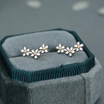 Forget-me-not Flower Stud Earrings in Sterling Silver, Three Flower Bouquet Earrings, Triple Daisy Flower Cluster Earrings