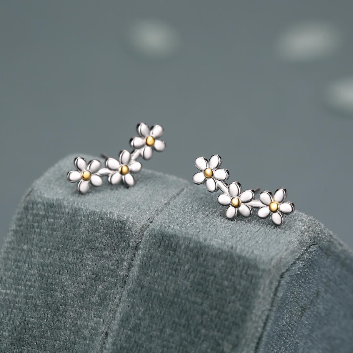 Forget-me-not Flower Stud Earrings in Sterling Silver, Three Flower Bouquet Earrings, Triple Daisy Flower Cluster Earrings
