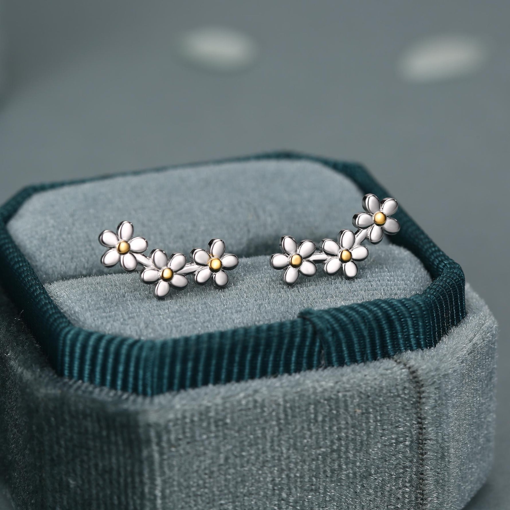 Forget-me-not Flower Stud Earrings in Sterling Silver, Three Flower Bouquet Earrings, Triple Daisy Flower Cluster Earrings