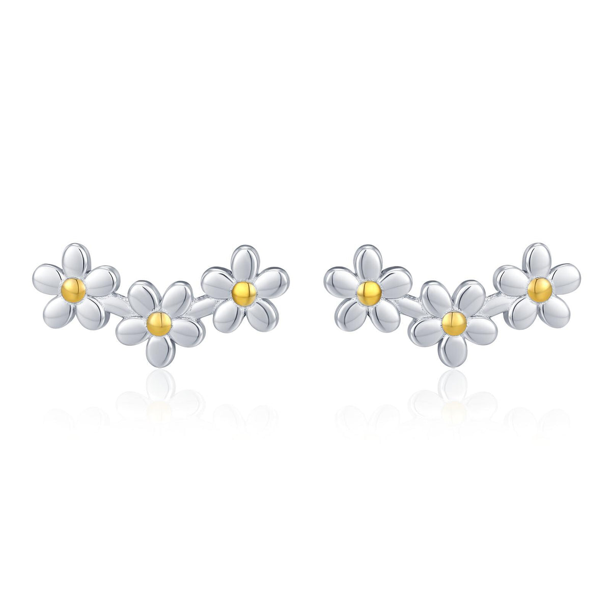 Forget-me-not Flower Stud Earrings in Sterling Silver, Three Flower Bouquet Earrings, Triple Daisy Flower Cluster Earrings