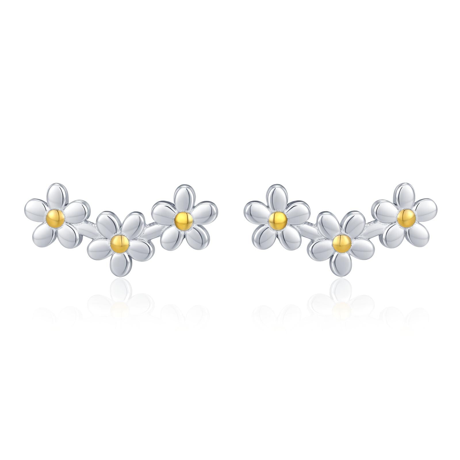 Forget-me-not Flower Stud Earrings in Sterling Silver, Three Flower Bouquet Earrings, Triple Daisy Flower Cluster Earrings