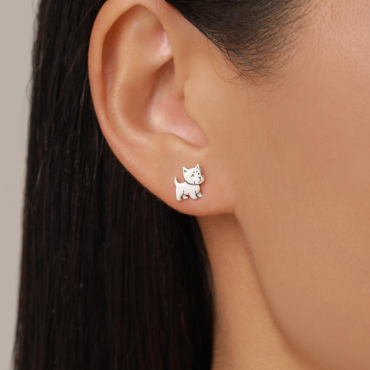 West Highland Terrier (Westie) Sterling Silver Stud Earrings, Silver, Gold or Rose Gold, Nature Inspired Pet Animal Earrings