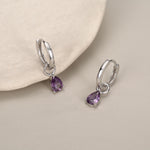 Sterling Silver Amethyst Purple CZ Droplet Hoop Earrings, Silver, Gold or Rose Gold, Pear Cut Drop Earrings, Interchangeable Charms