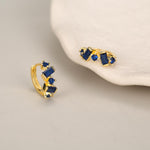 Sapphire Blue Baguette CZ Cluster Huggie Hoop in Sterling Silver, Silver or Gold, Geometric Hoop Earrings, Irregular Shaped
